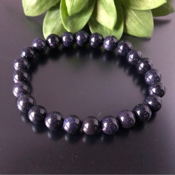 Blue Sandstone 8mm Natural Stone Beads Stretchable Bracelet - Picture 3 of 4